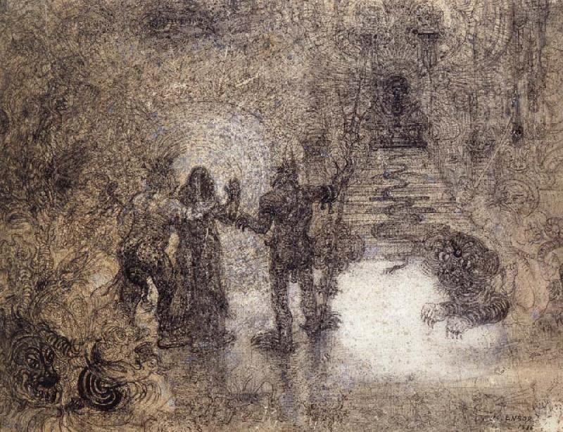 James Ensor The Devils Dzitts and Hihahox,Led by Crazon,Riding a Wild Cat,Accompany Christ to Hell china oil painting image